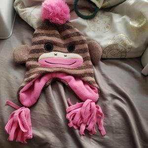 Girls Supercute pink and brown monkey socks winter hat